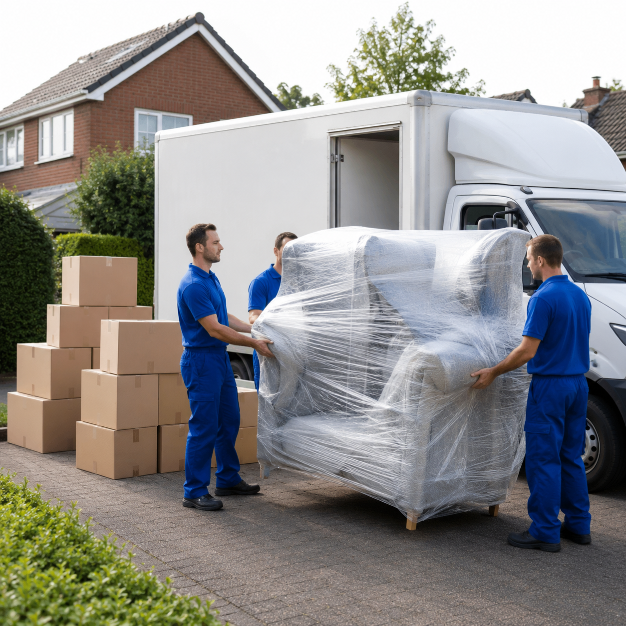 Verhuizers van Verhuis Veilig laden beschermde meubels in een verhuiswagen